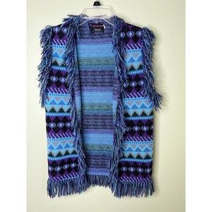 Vintage 70’s Expressions by Campus Southwest Boho Fringe Knit Cardigan Sweater S